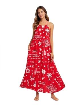 Paper Heart Women’s Red Tropical Graphic Maxi Dress- XS-